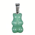 Handmade Craved Mini Green Aventurine Polished Stone Cute Bear Pendant for Women Girls Charm Pendant for Making Jewelry Necklace
