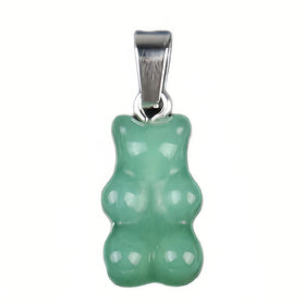 Handmade Craved Mini Green Aventurine Polished Stone Cute Bear Pendant for Women Girls Charm Pendant for Making Jewelry Necklace