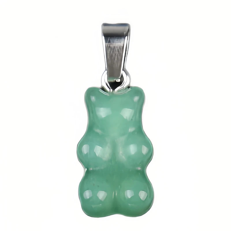 Handmade Craved Mini Green Aventurine Polished Stone Cute Bear Pendant for Women Girls Charm Pendant for Making Jewelry Necklace