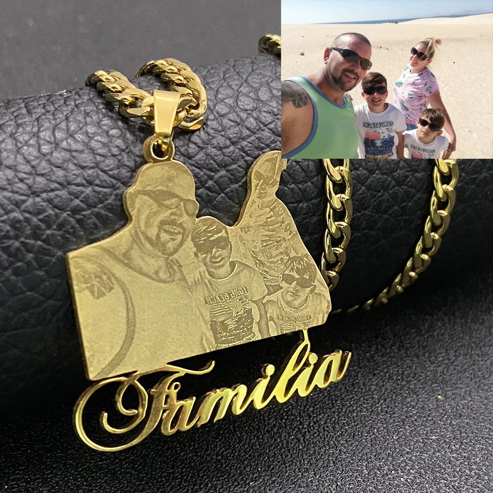 Custom Photo Necklace Personalized Name Pendant Necklace Memory Gift Stainless Steel Gold Nameplate Jewelry Gift
