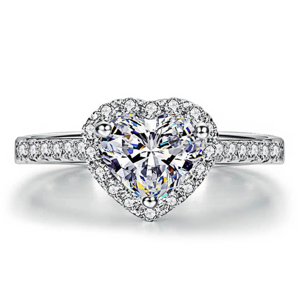 Love Heart-Shaped Inlaid Zircon Ring Valentine'S Day Gift Confession Couple Ring Micro-Inlay