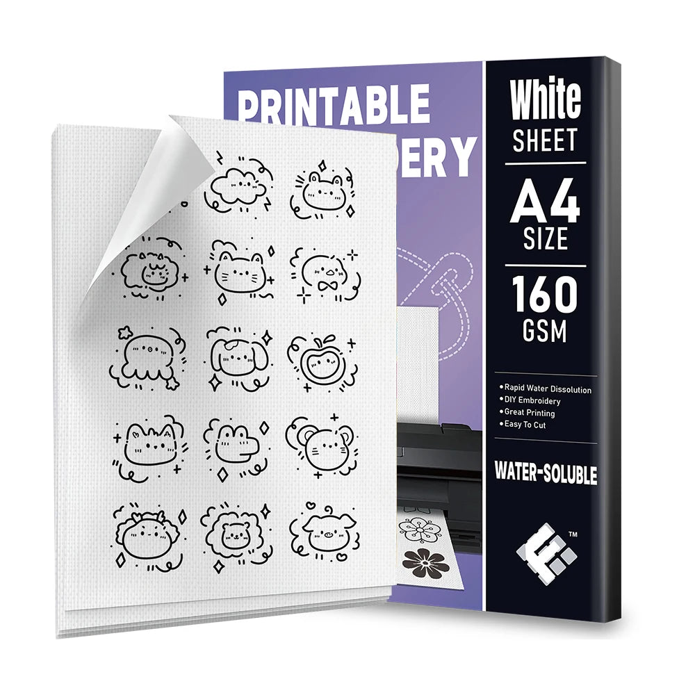 Water-Soluble Fabric Stabilizer Sticker Sheet Printed for Embroidery Sewing Needlework Recycled Eco-Friendly for Clothing Shoes