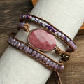 Fashion Beaded Jewelry Handmade Mixed Natural Stones/Crystal Purple Sediment Jasper 3 Strands Wrap Bracelets
