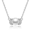925 Sterling Silver AAA White Freshwater Pearl Necklace Zirconia Rhodium Plated Adjustable 40+5cm Link Chain Nickel Free