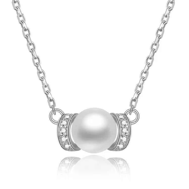 925 Sterling Silver AAA White Freshwater Pearl Necklace Zirconia Rhodium Plated Adjustable 40+5cm Link Chain Nickel Free
