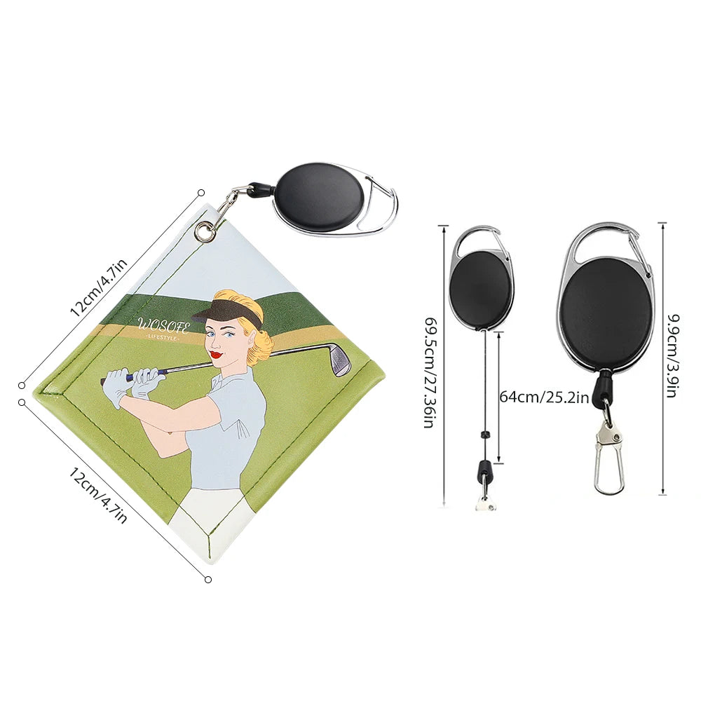 New Design Golf Towel with Retractable Key Chain PU Leather Printing Portable Golg Blub Cleaning Tool