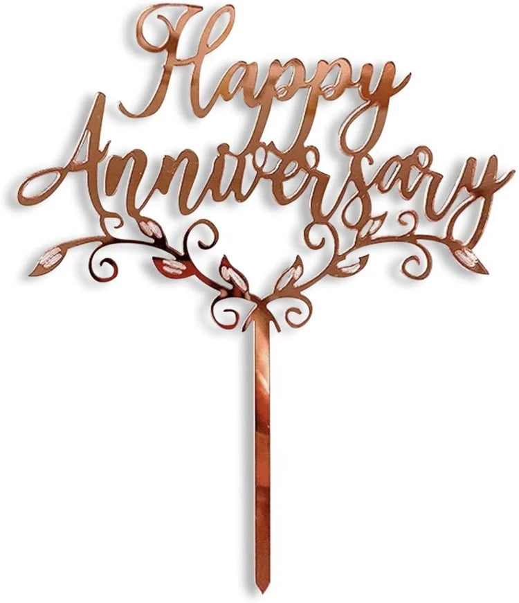 Colorful Rose Gold Acrylic Cake Topper Happy Anniversary Glitter Wedding Cake Topper Decorations Wedding Birthday Cupcake Topper