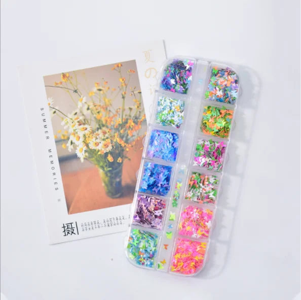 12 Grids Nail Art 3D Pink Red Holographic Nail Sequins Paillettes for Nail Eye Makeup Sequins