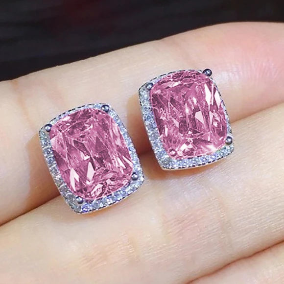CAOSHI 2025 New Arrivals Fashion Luxury 925 Silver Coating Girl Party Gift Jewelry Zircon Stud Pink Earrings for Women Wedding