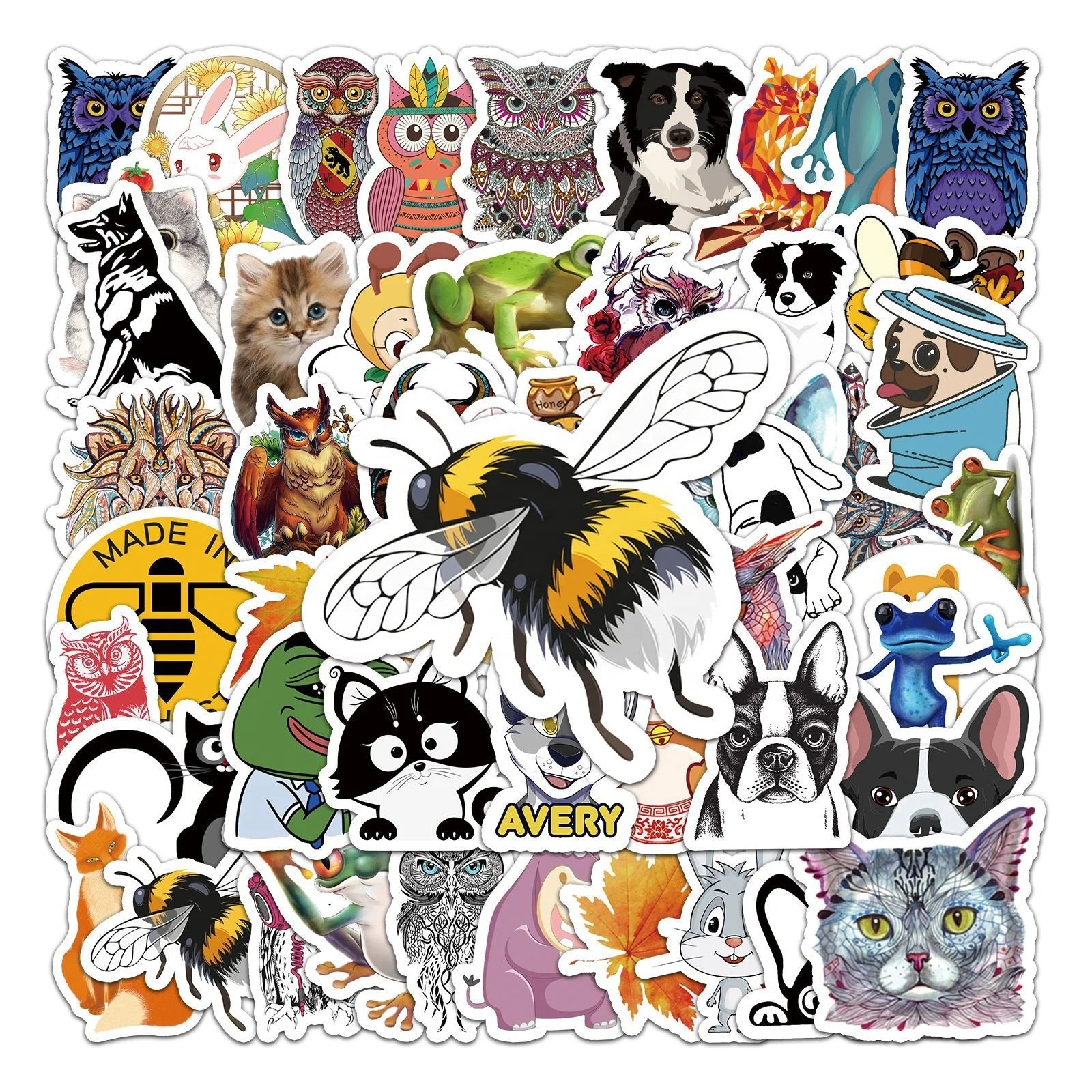 52pcs Cute Animal Vinyl Decorative Sticker Pack for Kids Laptop Motorcycle Car Water Bottle Luggage Diy Creative