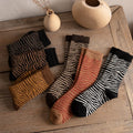 Wholesale Fashion Tiger Animal Print Stripe Socks Women Winter Vintage Wool Warm Crew Socks