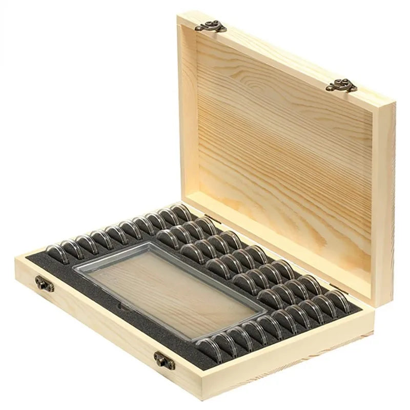 Coin Capsules Holder Display Stands Commemorative Collection Wooden Coin Capsules Storage Box for 40 Coins and 100 Banknotes