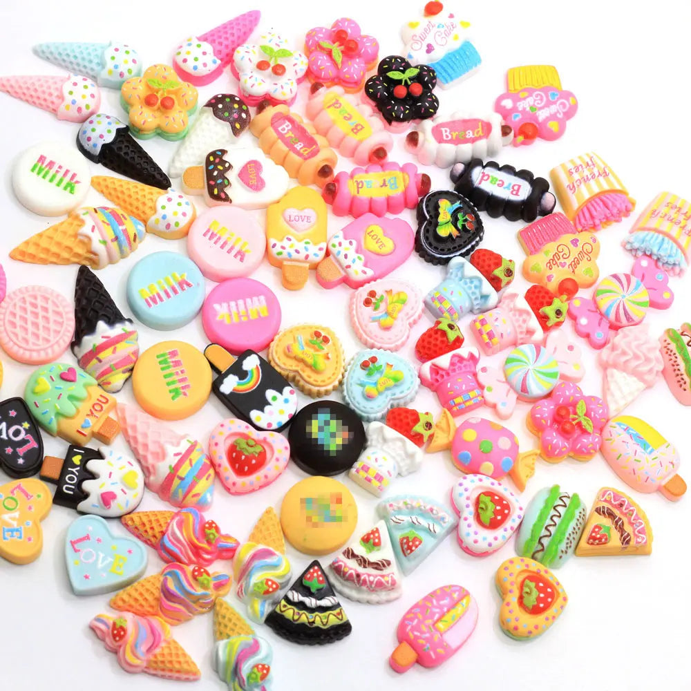 Multi Designs Cute Sweet Food Flat Back Resin Cabochon Cake Biscuit Donuts Candy Embellishments for Scrapbooking DIY Dolls