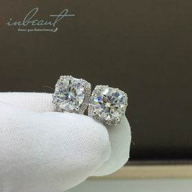 Silver 925 Original Total 4 Carat Brilliant Cut Diamond Test Past D Color Moissanite Square Stud Earrings Women Gemstone Jewelry