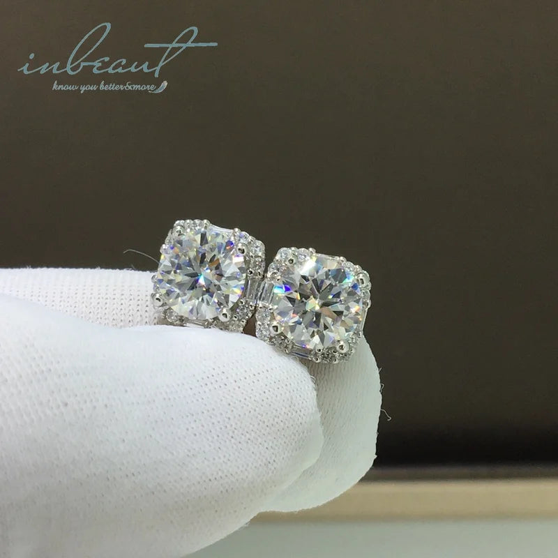 Silver 925 Original Total 4 Carat Brilliant Cut Diamond Test Past D Color Moissanite Square Stud Earrings Women Gemstone Jewelry
