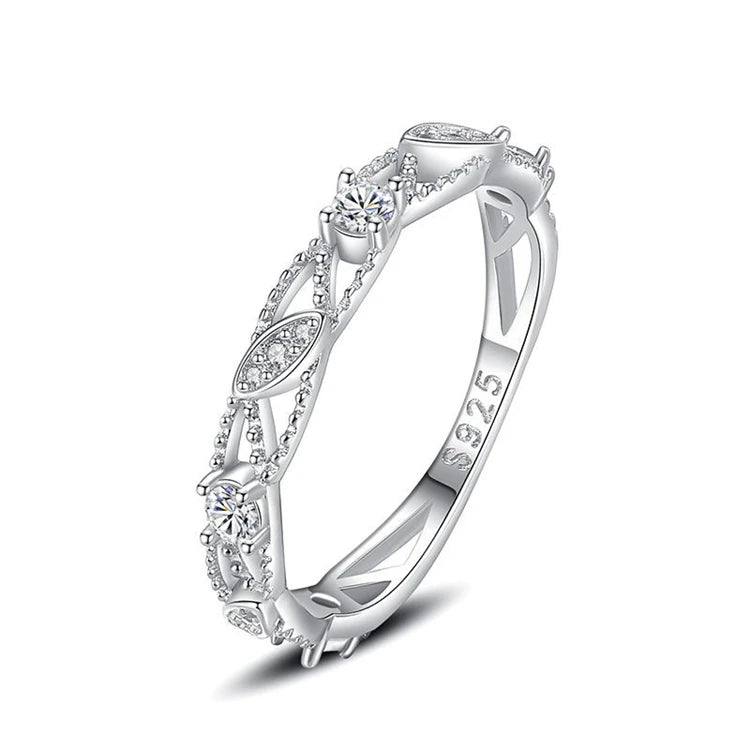 New fashion 925 sterling silver hollow micro inlay cz diamond band women zircon stone ring