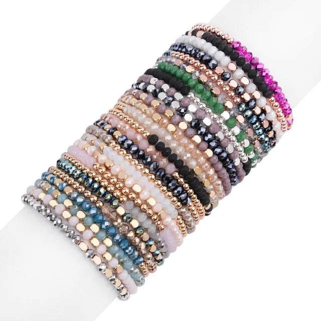 New Arrival Handmade Bracelets Tiny Faceted Glass Beads Bracelet Multi Color Crystal Beaded Bracelets for Women and Men