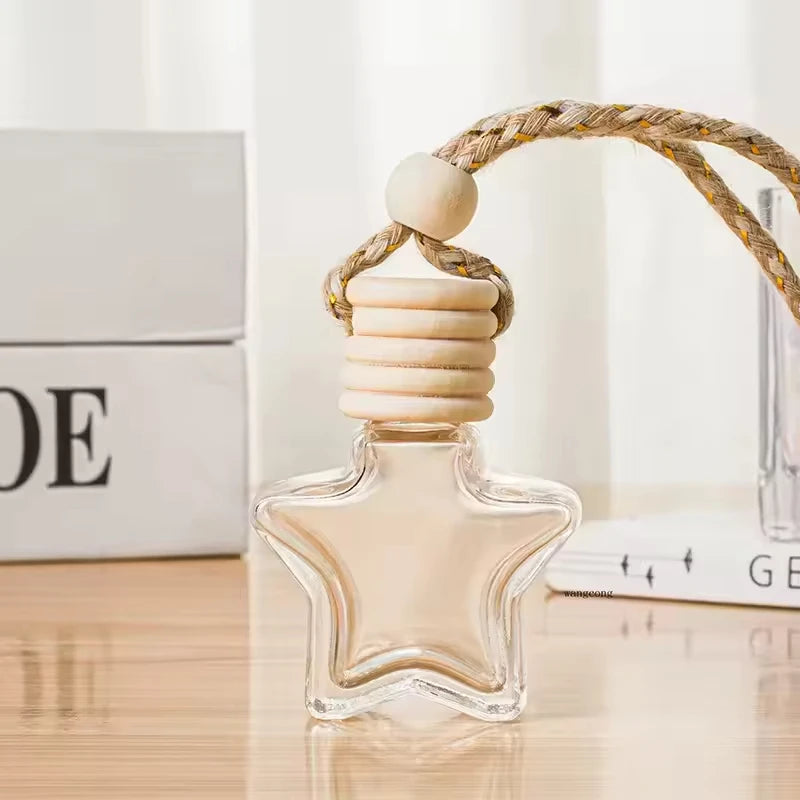 New Design 10ml Clear Star Shape Refillable Car Perfume Hanging Empty Bottle Custom Logo