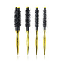 Professional Electroplate Gold Aluminum Barrel Vent Hair Brush Nylon Boar Small Round Hair Brush for Thin Short Hair