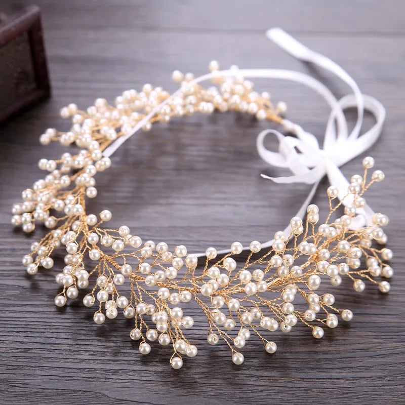 Morili Wedding Jewelry Headdress For Bride Handmade Hair Crown Tiaras Floral Crystal Pearl Headbands Hair Ornament MTB8