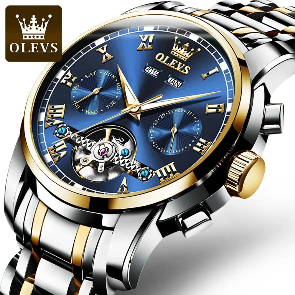OLEVS 6607 Japan Automatic Caliber Men Watches Full Steel Waterproof Week Perpetual Calendar Classic Luxury Men's Wrist Watch
