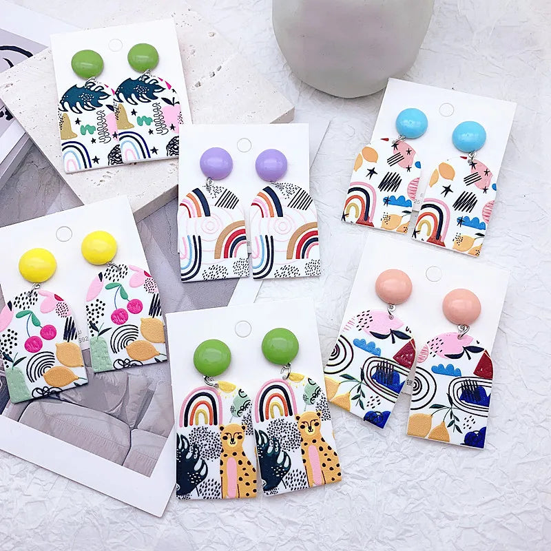 2025 New Fashion Embossed Print Earrings Geometric Abstract Multicolor Acrylic Earrings for Women