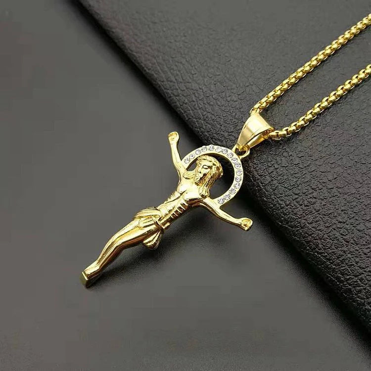 Factory Cheap Custom Stainless Steel Jesus Crystal Pendant Necklace Religious Jewelry