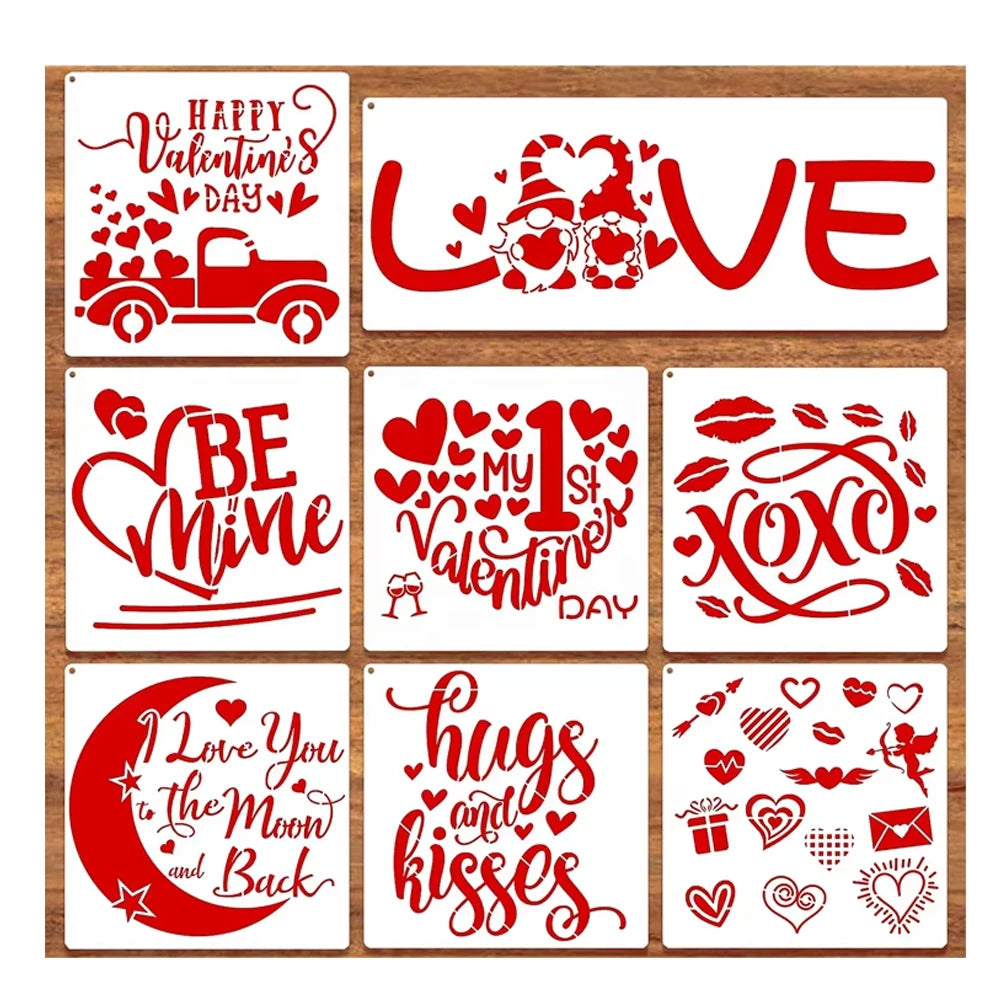 Happy Valentine's Day Plastic Drawing Stencil for Walls Crafts Canvas Floor Fabric Decor