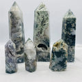 Natural Moss Agate Point Green Crystal Tower Quartz Healing Wand for Sale