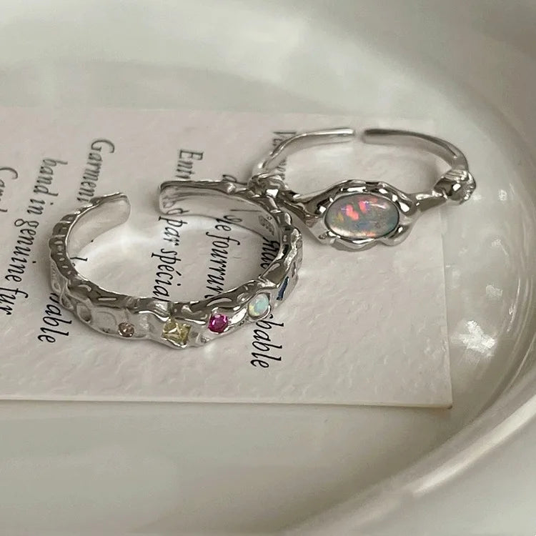 INS Hot Fashion Pure 925 Sterling Silver Colored CZ Zirconia Opal Finger Rings for Women Girls Jewelry