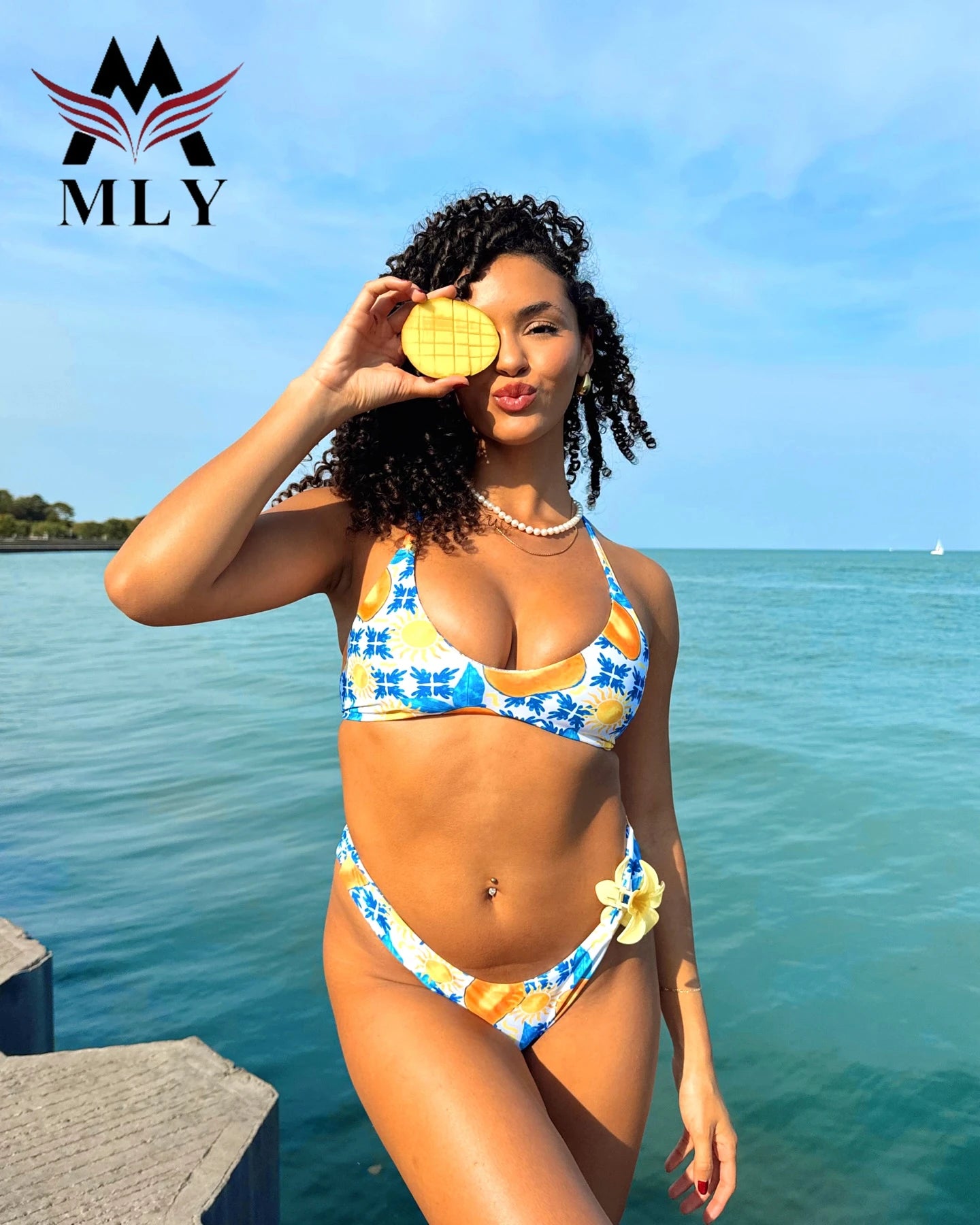 New Arrival Halter Bathing Suits Eco Friendly Print Swimsuit Two Piece Swimwear Women Bikini Sets