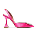 Pink Satin Pointed Toe Lady Slingback Pumps Shoes for Women High Heels