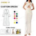 Factory Custom Logo Fashion Midi Dress Women Summer Gentle Elegant Plain Sleeveless Pleated Bodycon Clothing Dress for Women
