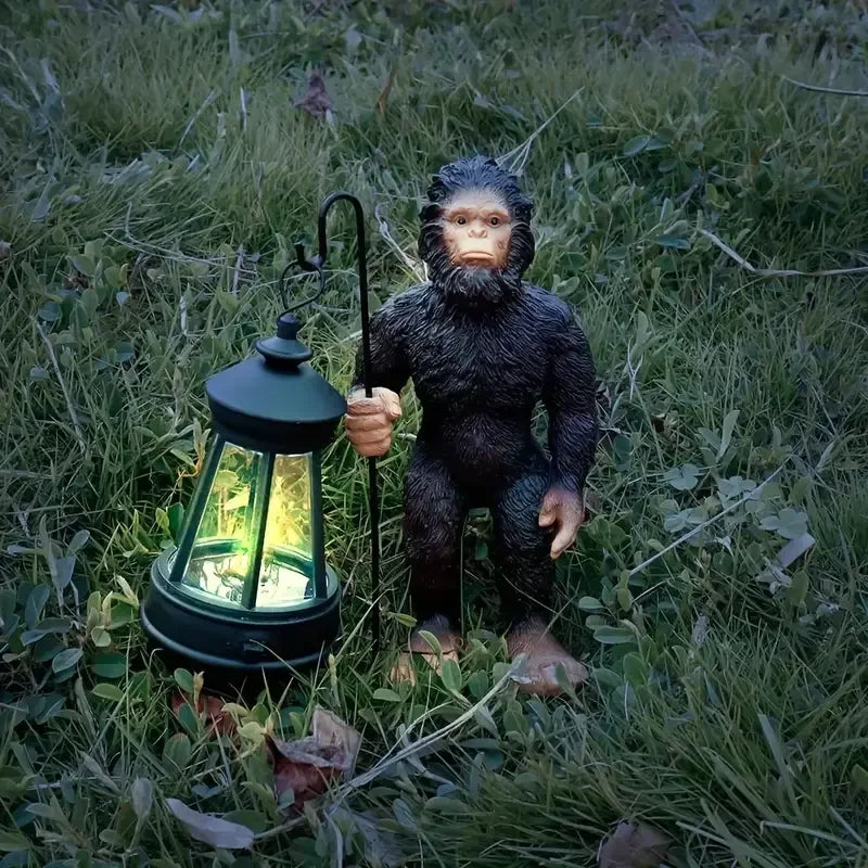 Modern Resin Abstract Lantern-wielding Chimpanzee Fashion Courtyard Figurine Illuminated Hand-painted Outdoor Jungle-style