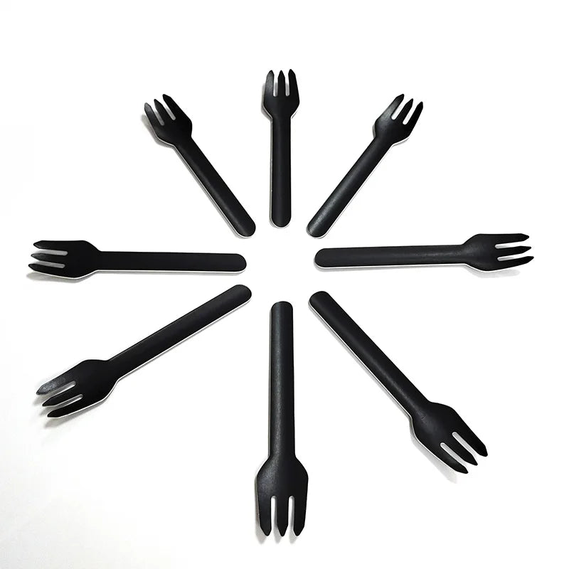 158mm 180mm Black Paper Cutlery Set of Fork Knife Napkin Disposable Paper Cutlery Packet Black Paper Fork