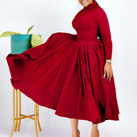 Promotion Dresses for Women Evening Dresses Stand Collar Pearl Decoration African Dresses Women