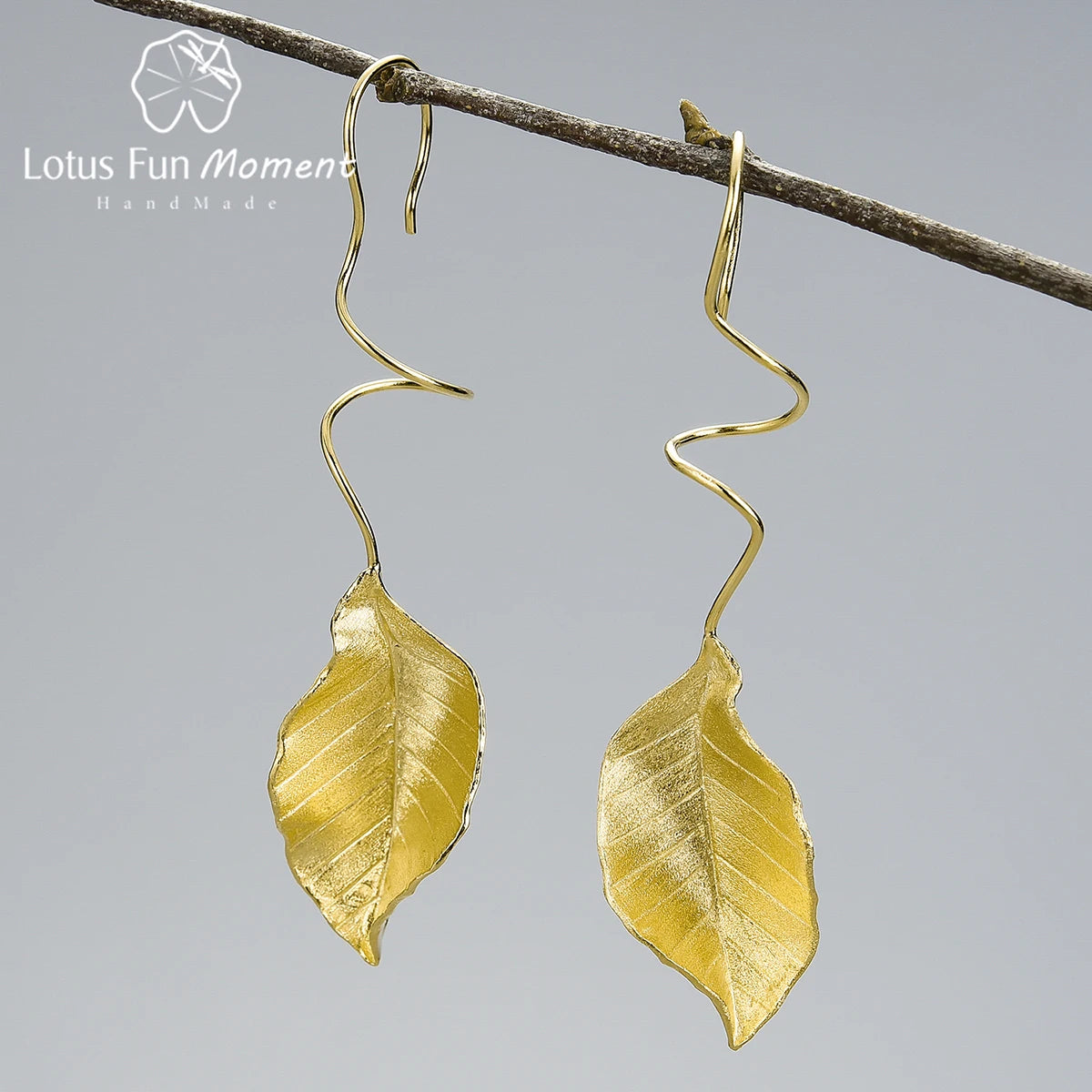 Lotus Fun Fashion 2025 Jewelry Leaves Drop Earring 925 Sterling Silver 18 K Gold Plated Jewelry for Woman Fine Jewelry for Women
