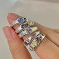 2025 Hot Sale Personality Matte Irregular Ring Simple Temperament Love Ring Vintage Colors Zircon Ring for Women
