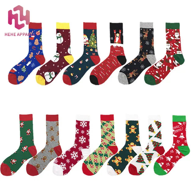 2021 Christmas Men and Women in Tube Cotton Cartoon Holiday Snowman Elk Christmas Socks
