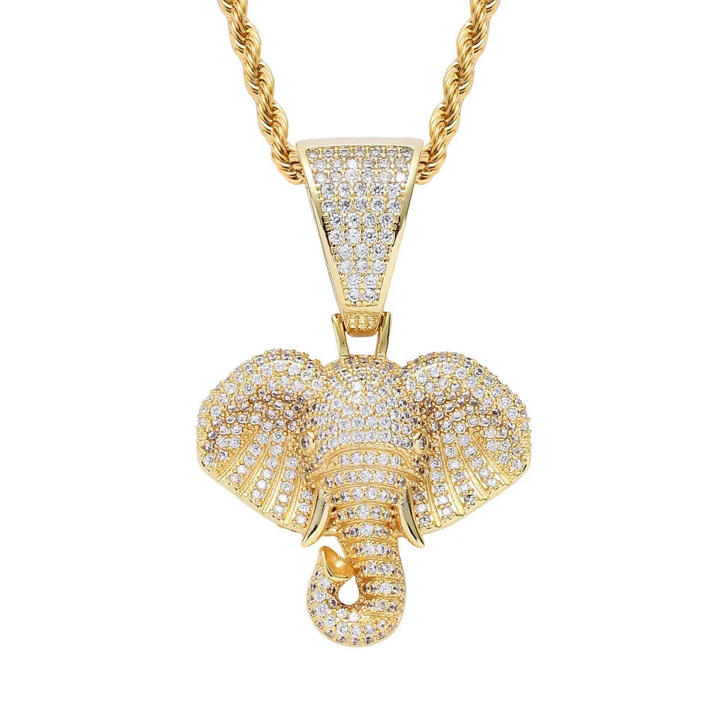 Wholesale Hip Hop Iced Out Jewelry Stainless Steel CZ Zirconia Elephant Necklace Custom Gold Plated Animal Pendant Necklace