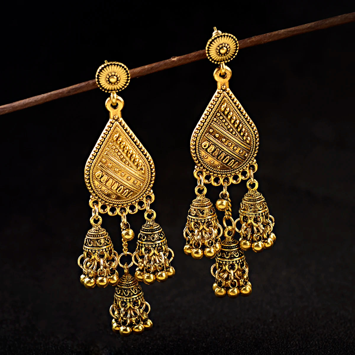 Women's Ethnic Big Gold Lantern Metal Tassel Dangle Earrings Pendientes Indian Jewelry Water Drop Earrings