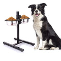 Rounded Stainless Steel Double Bowls Multi-Function Dog Food & Water Hanging & Height Adjustable Stand Pet Bowls & Feeders