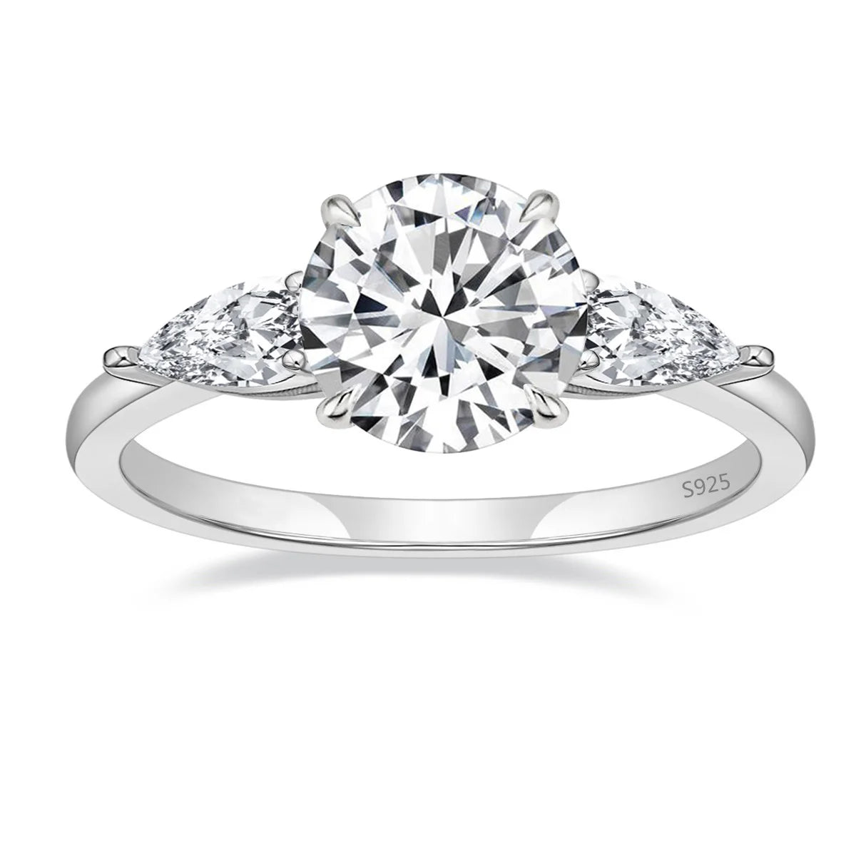 OAHLAN 2CT 925 Sterling Silver Engagement Rings for Women Round Cut 3-Stone Promise Rings Cubic Zirconia CZ Wedding Bands