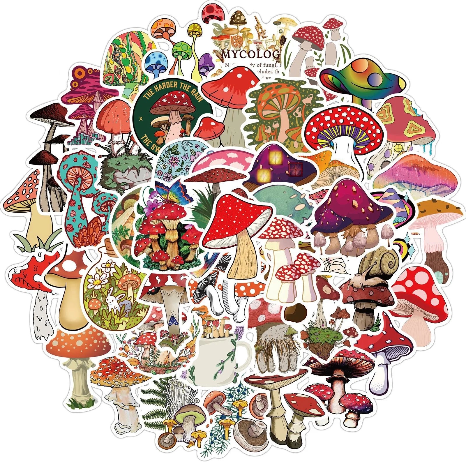 50Pcs Kawaii Mushroom Plant Graffiti Decor Stickers for Girl Student Notebook Skateboard Luggage Laptop Stickers