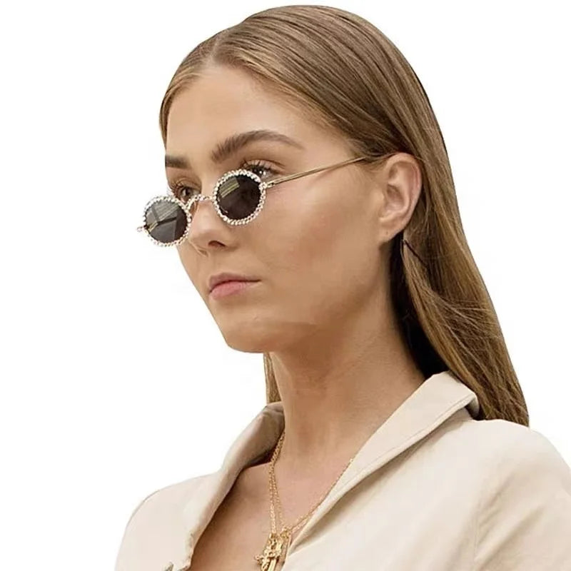 Retro Oval Sunglasses Women Diamond Small Punk Sun Glasses Crystal Vintage Rhinestone Glasses Eyewear  Shades