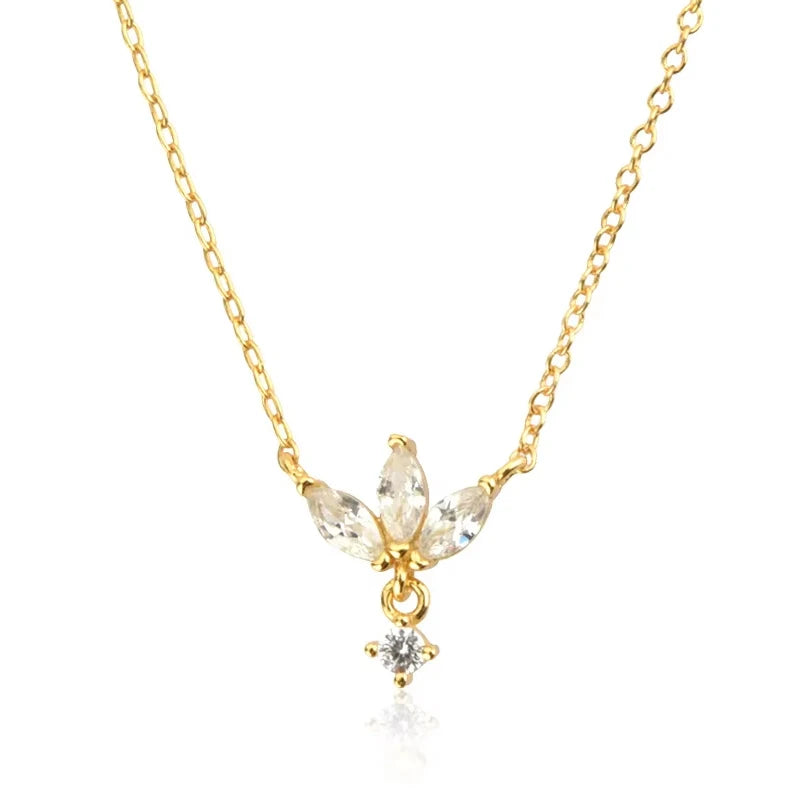 Fashion Jewelry Three Stone Horse Eye Zircon Necklace Colorful Cz 925 Silver Gold Plated Crown Pendant Necklace