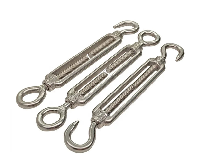 M6 Heavy Duty Adjustable 304 Stainless Steel Open Body Wire Rope Cable Tensioner Tool Rigging Hook Eye Jaw Turnbuckle Fastener
