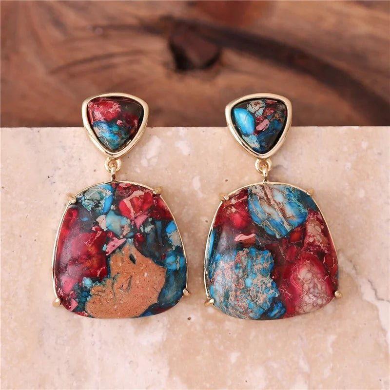 Popular Jewelry Women Fashion Designer Imperial Jasper Stud Earrings Boho Luxury Natural Stone 18k Gold Dangle Earrings Jewelry Bijoux Wholesale
