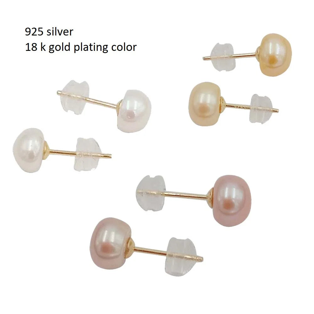 Freshwater Pearl Earring 925 Sterling Silver Stud Earrings for Wedding 18 k Gold Plating Color 4-12 mm Pearl Silicon Backer