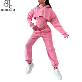 Autumn 3 Piece Set Women Solid Short Hooded Hoodies +Sports Camisole+High Waist Pants Sport Tracksuit